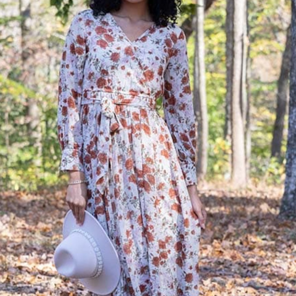 Indigo Soul Rust Floral Long Sleeve Dress 2XL